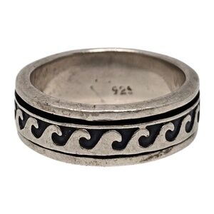 Native American Sterling Silver Wave Overlay Band Ring Size 9 #19113